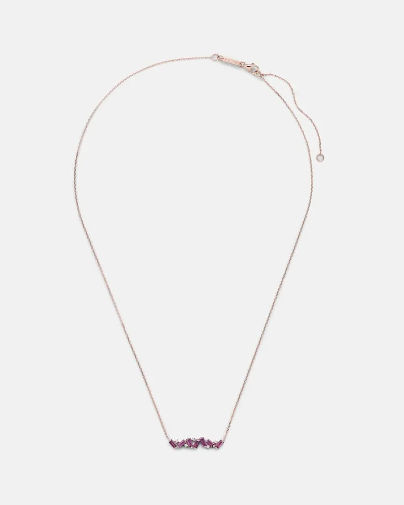 Suzanne Kalan Halskette Frenesia aus 14kt Gelbgold mit Diamanten und Rhodolit Rosa