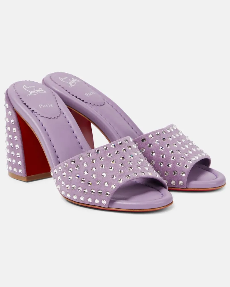 Christian Louboutin Pantoletten Jane aus Veloursleder mit Kristallen Violett