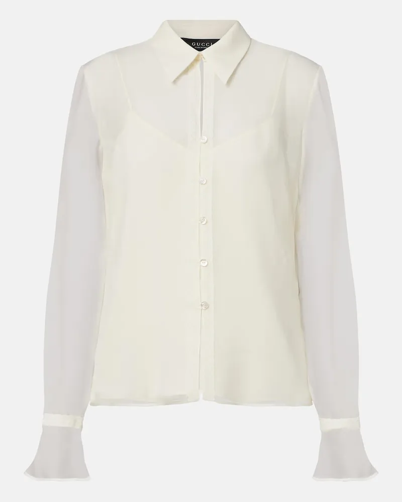 Gucci Hemd aus Seiden-Georgette mit Spitze Weiß