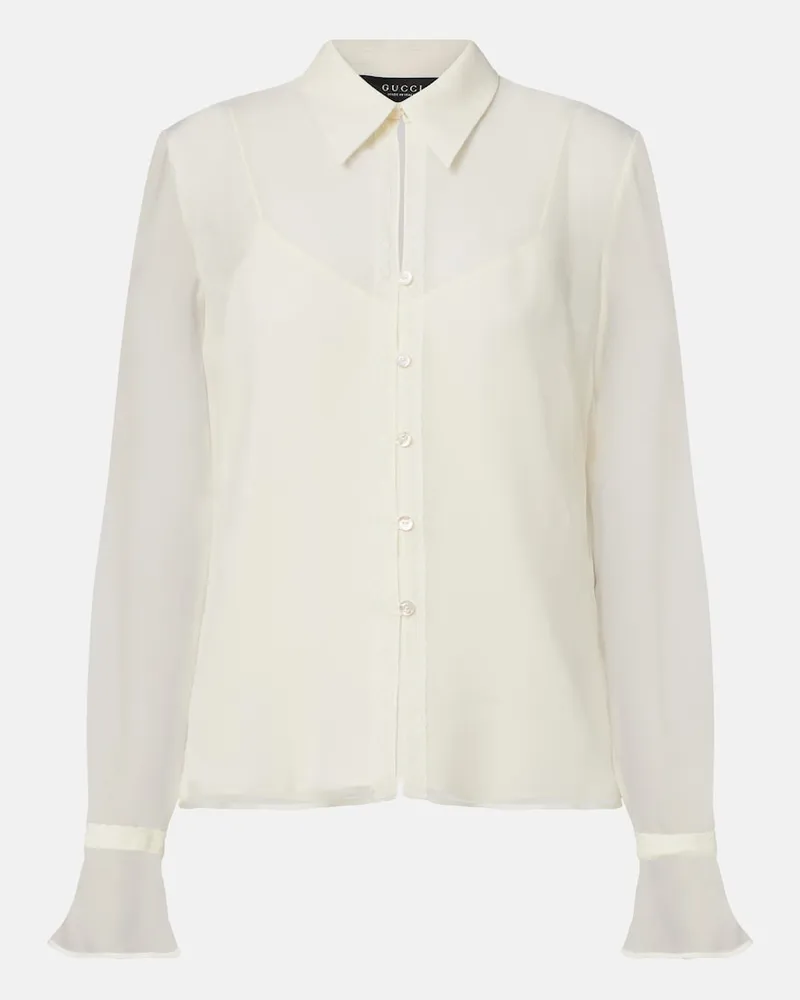 Gucci Hemd aus Seiden-Georgette mit Spitze Weiß