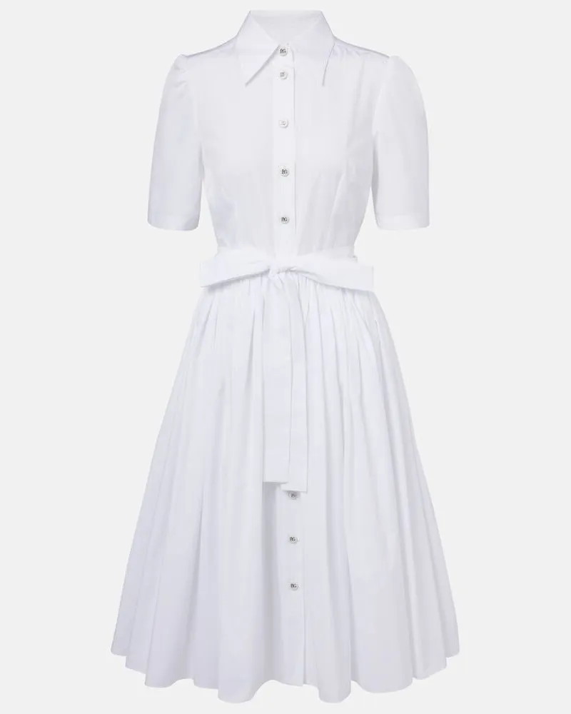 Dolce & Gabbana Hemdblusenkleid aus Baumwollpopeline Weiß