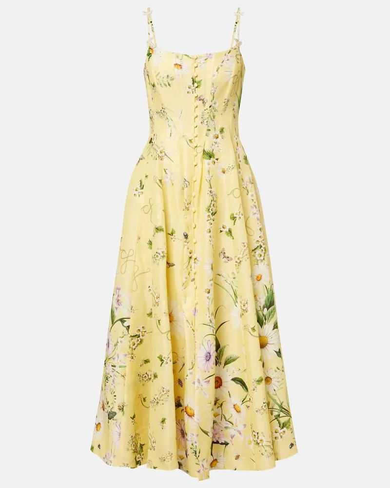 Camilla Maxikleid Daisy Chains aus Leinen und Seide Gelb