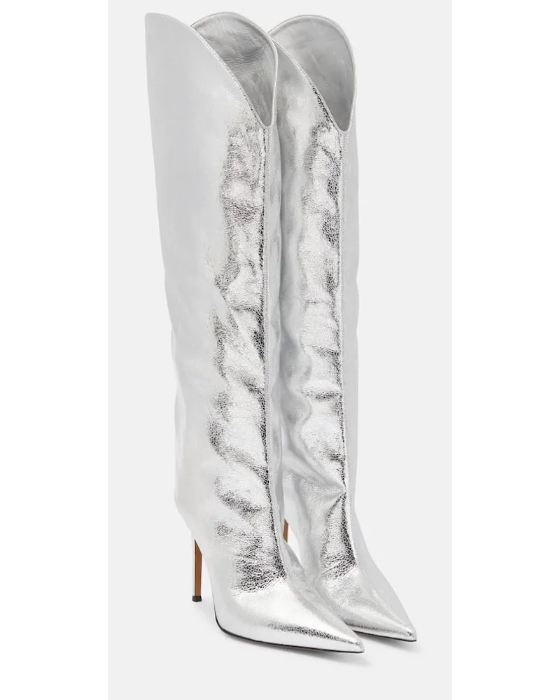 Alexandre Vauthier Overknee-Stiefel aus Metallic-Leder Silber