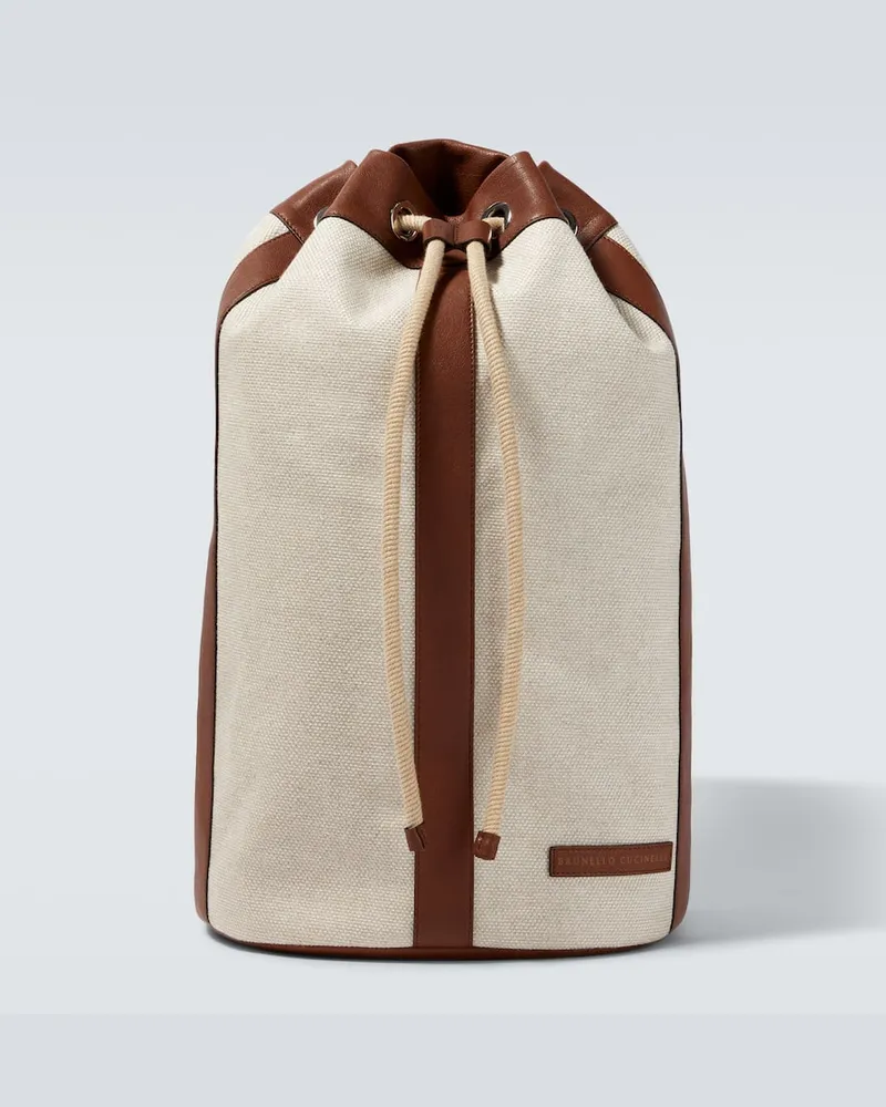 Brunello Cucinelli Rucksack aus Canvas mit Leder Nude