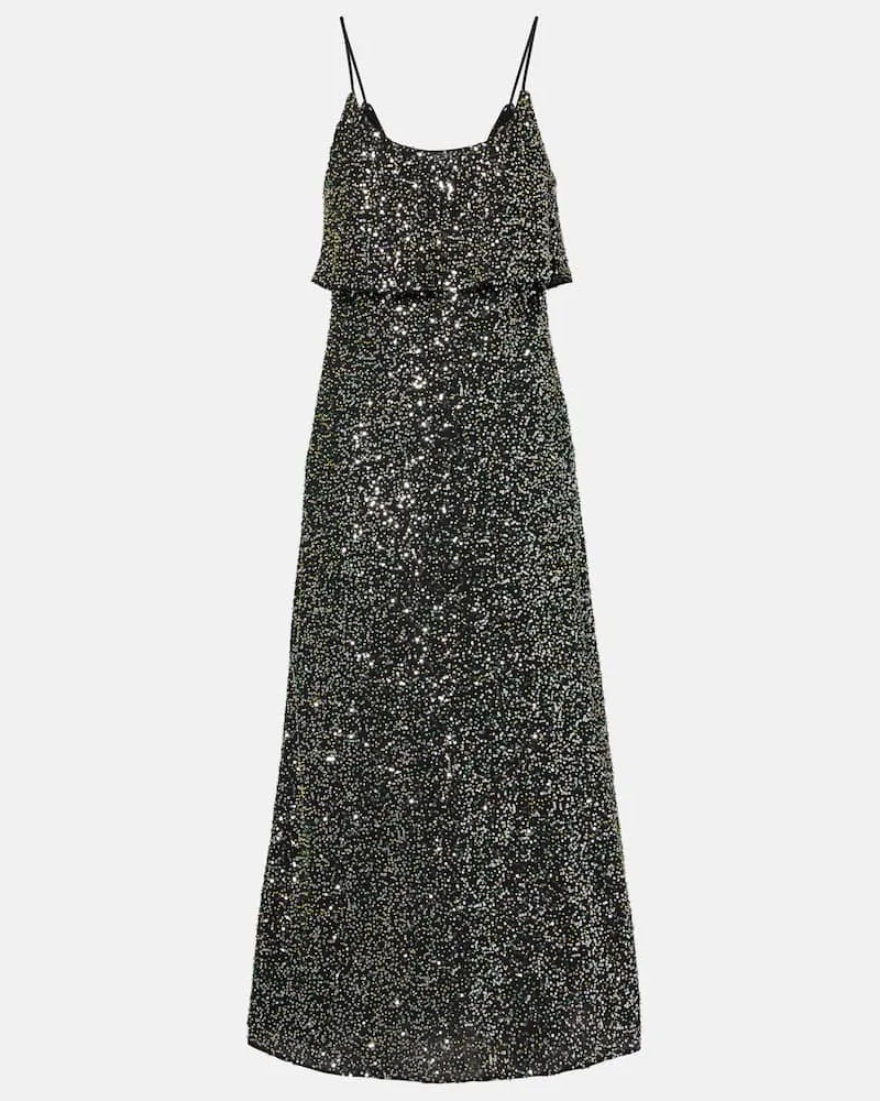 Paco Rabanne Slipdress aus Crêpe mit Pailletten Schwarz