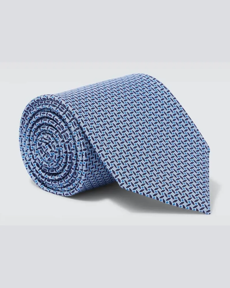 Brioni Bedruckte Krawatte aus Seide Blau