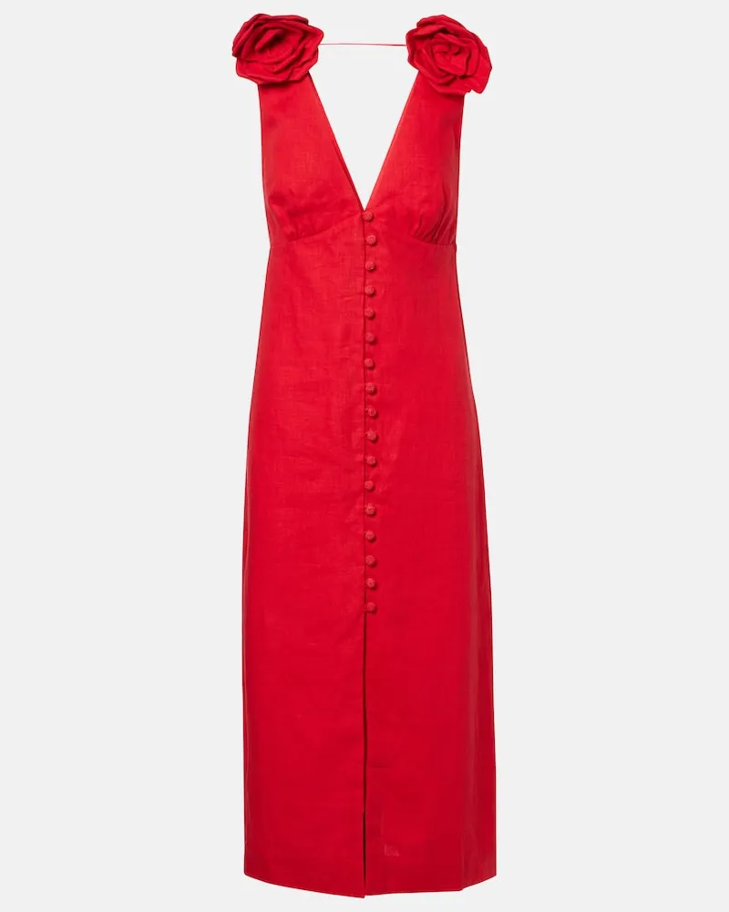 FARM Rio Midikleid aus Leinen Rot