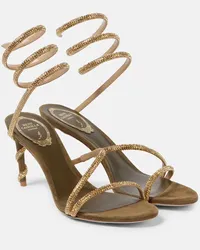 René Caovilla Verzierte Sandalen Margot 80 aus Veloursleder Gold