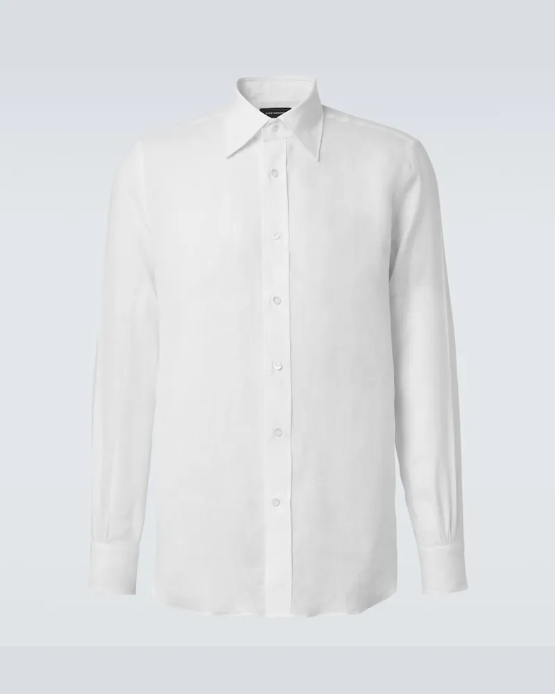 Thom Sweeney Hemd aus Leinen Weiß
