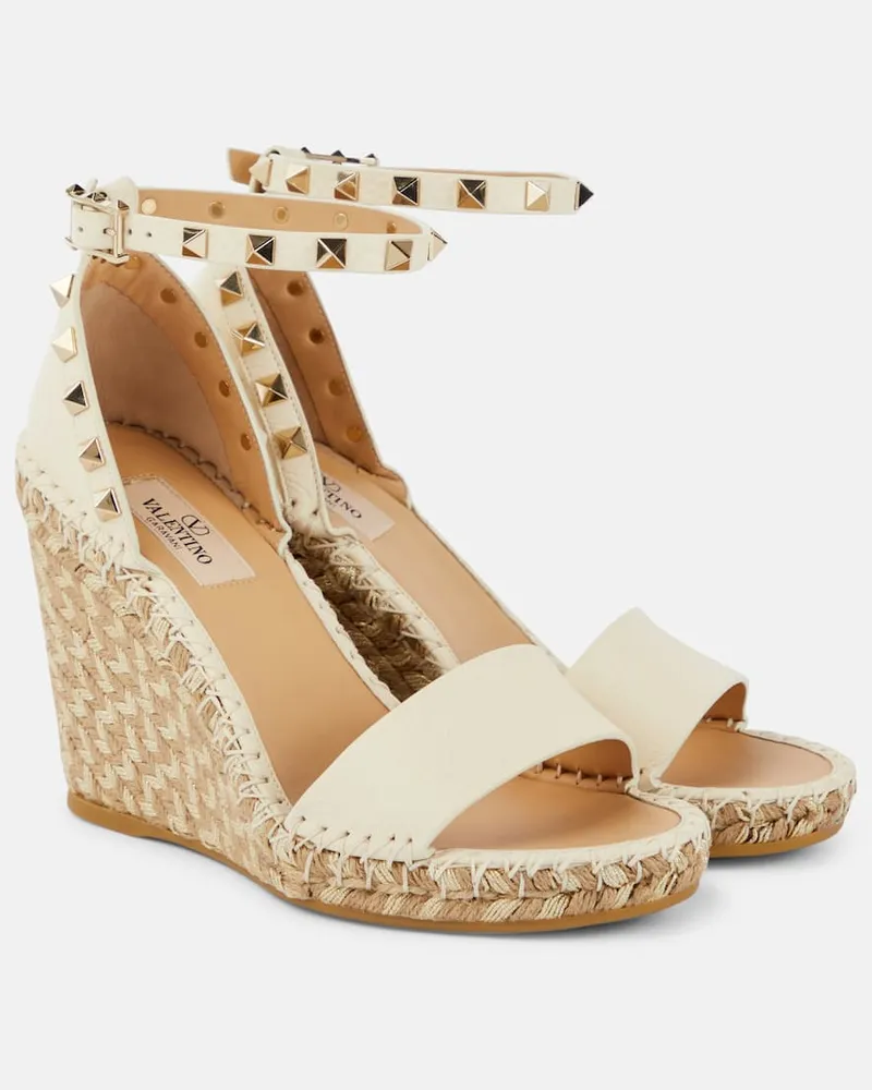 Valentino Garavani Espadrille-Sandalen Rockstud 105 aus Leder Weiß