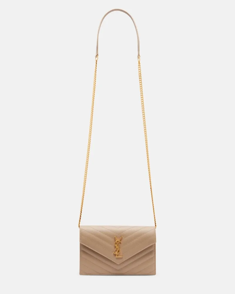 Saint Laurent Portemonnaie mit Kettenriemen Cassandre Envelope Beige