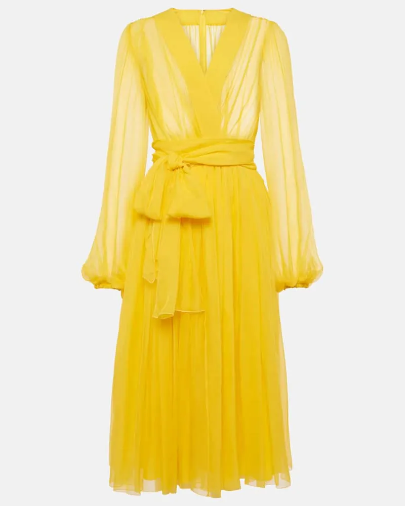 Dolce & Gabbana Midikleid aus Seidenchiffon Gelb