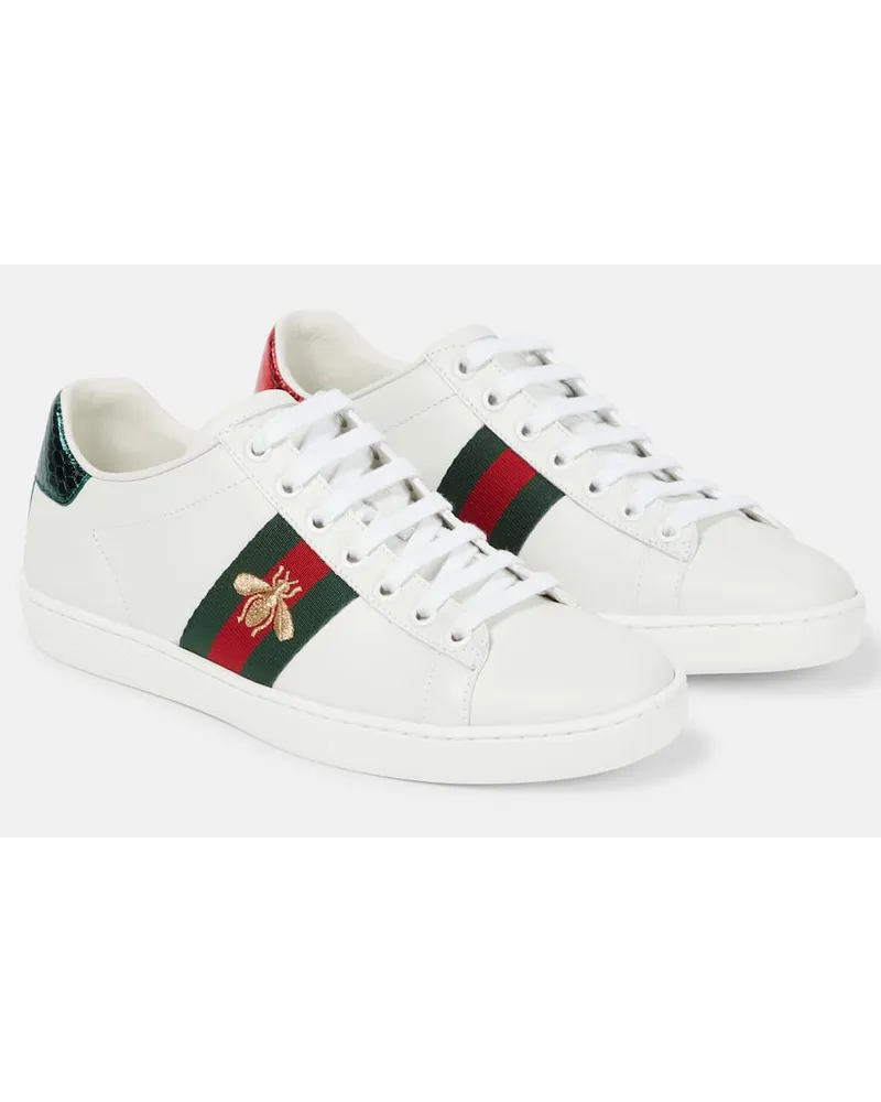 Gucci Verzierte Sneakers Ace aus Leder Weiss