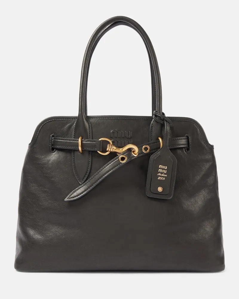 Miu Miu Tote Aventure Medium aus Leder Schwarz