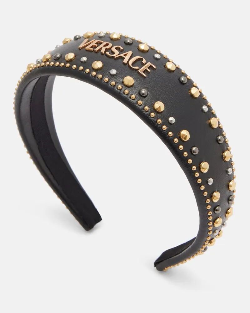 Versace Verzierter Haarreif aus Leder Schwarz