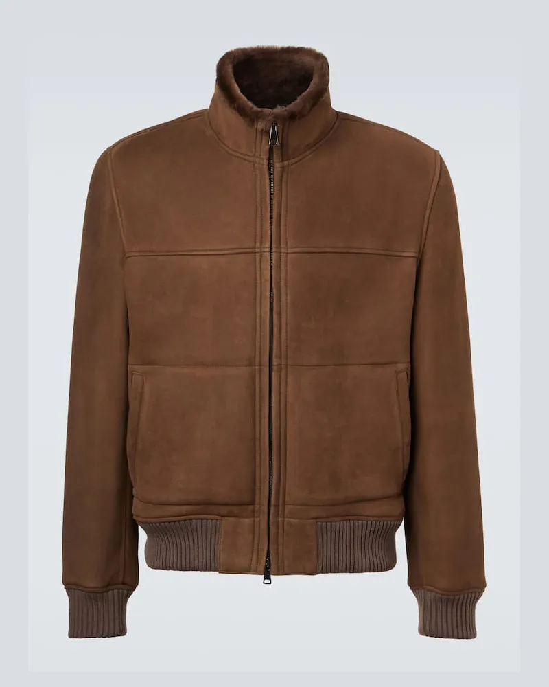 Thom Sweeney Bomberjacke aus Veloursleder mit Shearling Braun