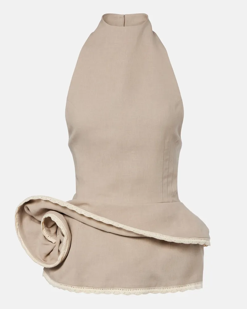 Magda Butrym Top aus Leinen mit Schößchen-Applikation Beige