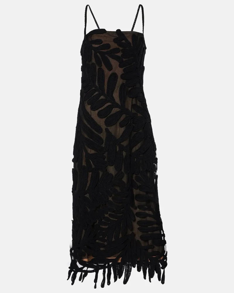 Oscar de la Renta Midikleid aus Häkelstrick Schwarz