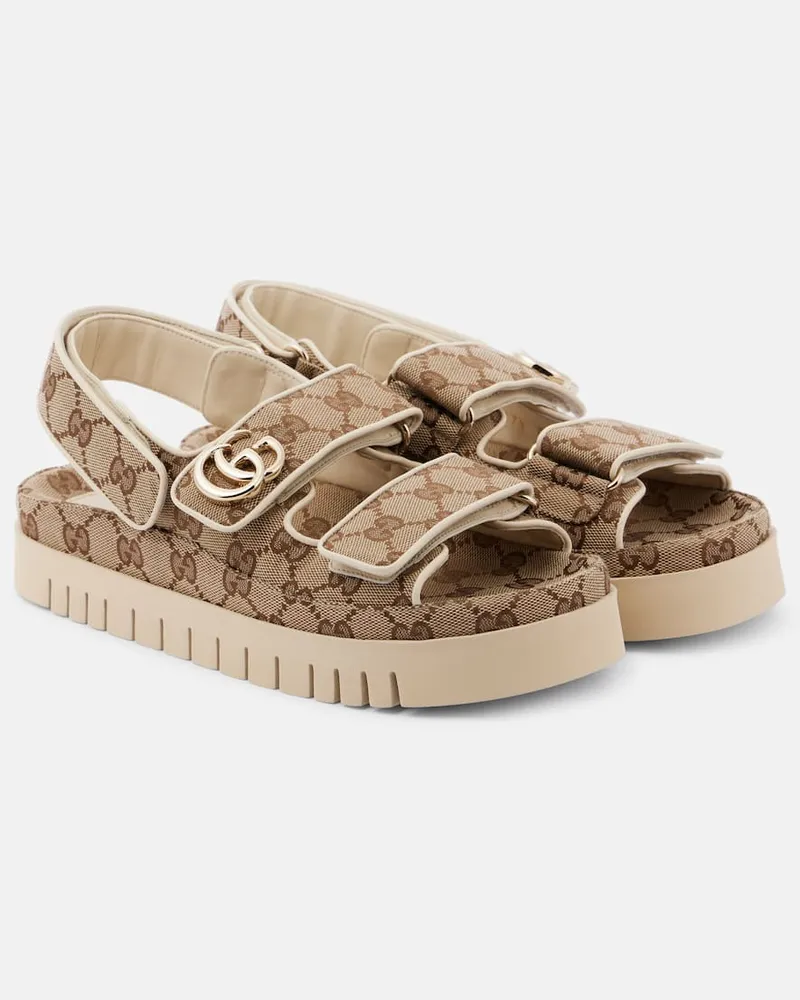 Gucci Plateausandalen New Marmont GG mit Leder Beige