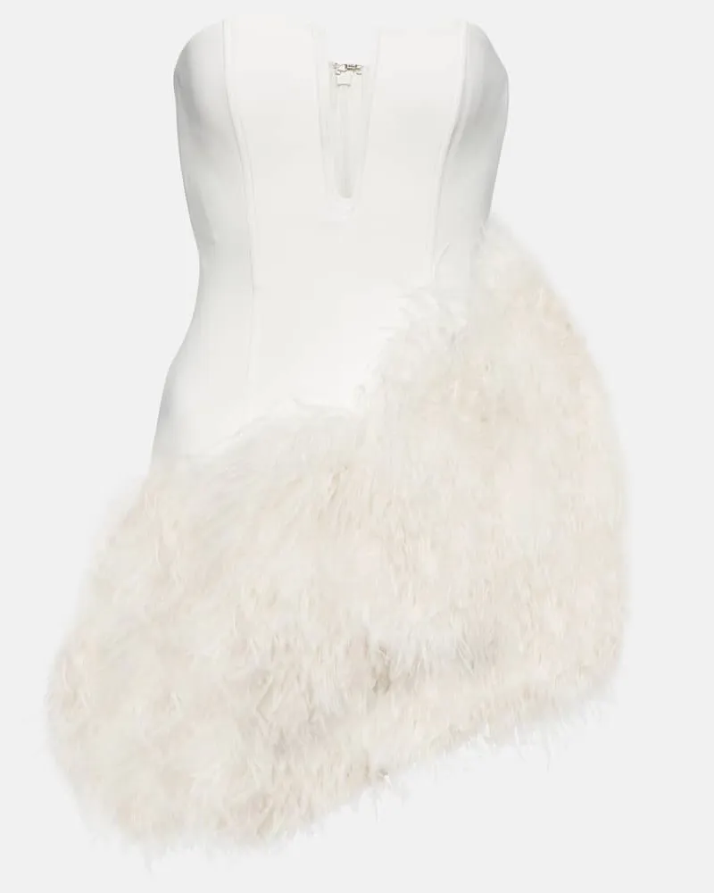 David Koma Bridal Minikleid aus Cady mit Federn Weiß