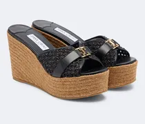 Wedge-Pantoletten Leda aus Raffiabast mit Leder