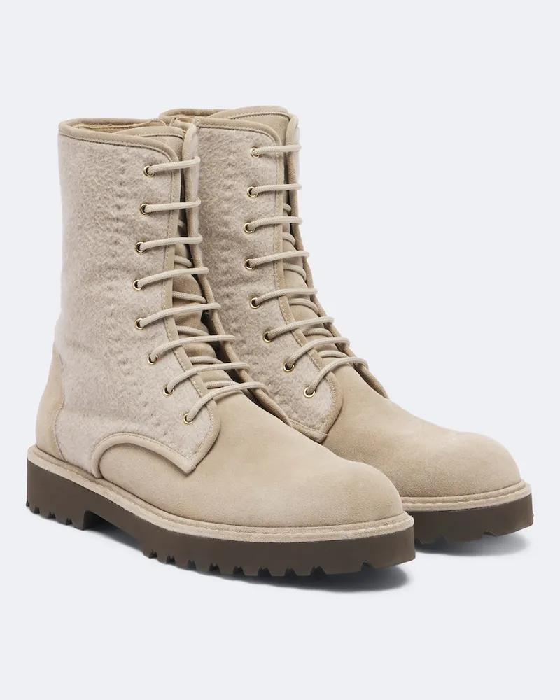 Max Mara Schnürstiefel aus Veloursleder Beige