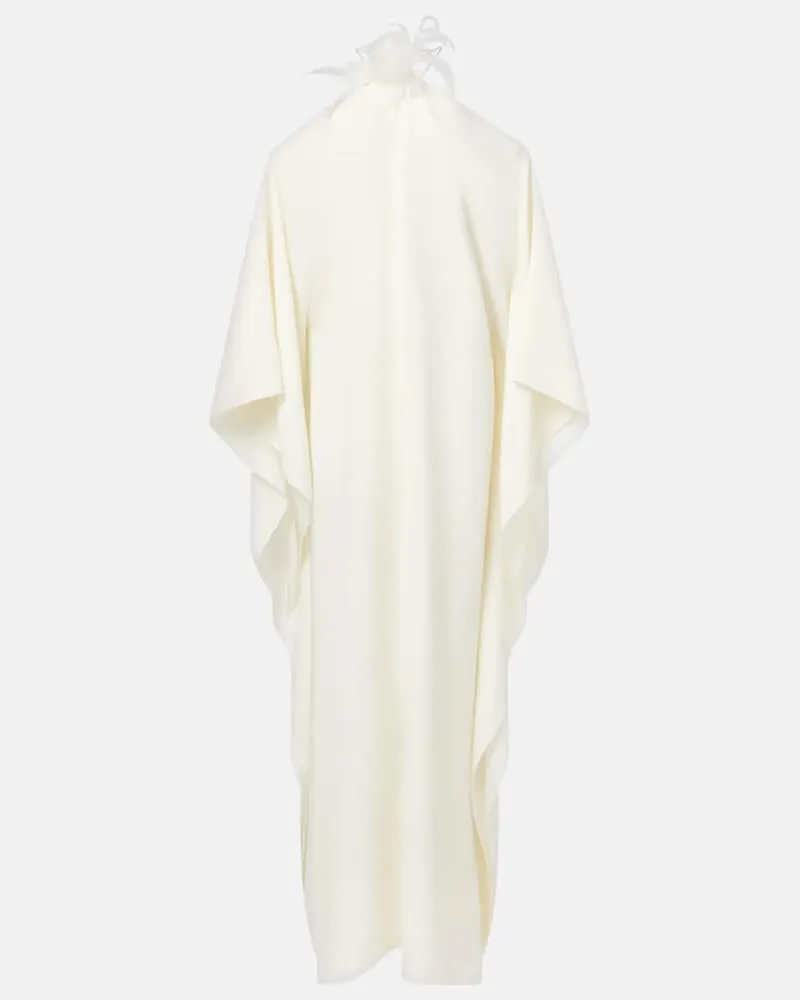 Taller Marmo One-Shoulder-Robe mit Federn Weiß