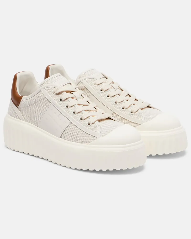 Hogan Sneakers H-Stripes aus Canvas und Leder Weiß