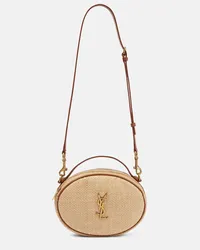 Saint Laurent Schultertasche aus Raffiabast mit Leder Beige