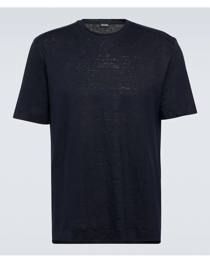 Ermenegildo Zegna T-Shirt aus Leinen Blau