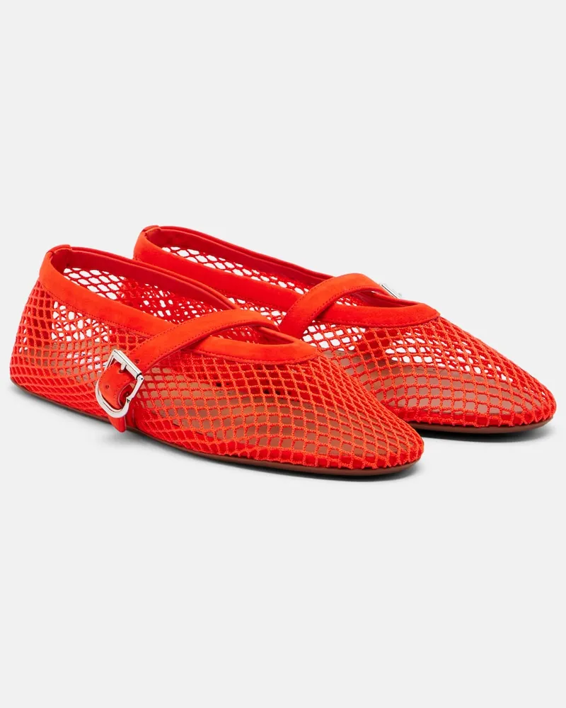 Alaïa Alaïa Mary-Jane-Ballerinas Fishnet mit Lederbesatz Rot