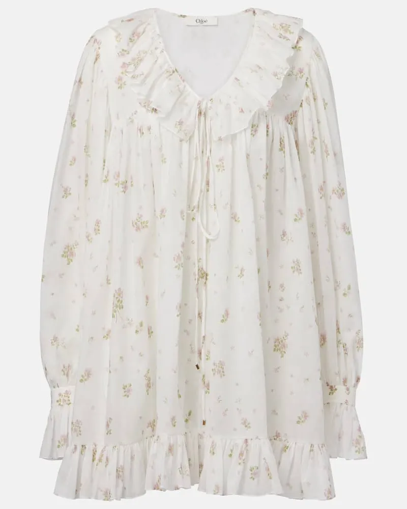 Chloé Chloé Bedrucktes Minikleid aus Baumwolle Weiß