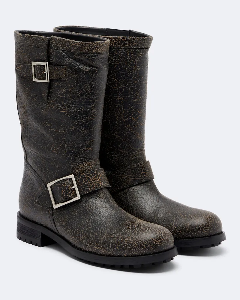 Jimmy Choo Wadenhohe Bikerstiefel aus Leder Braun