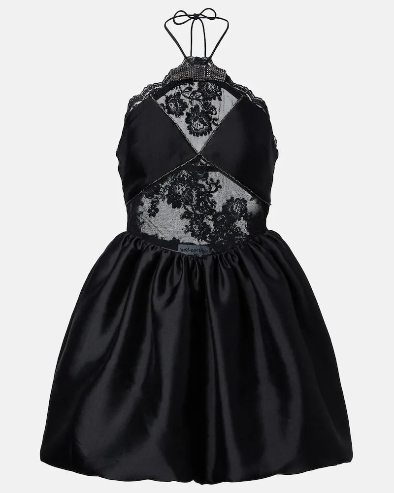 Self-Portrait Minikleid aus Taft mit Spitze Schwarz
