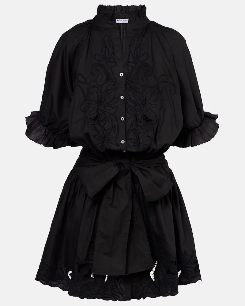 Juliet Dunn Besticktes Minikleid aus Baumwollpopeline Schwarz