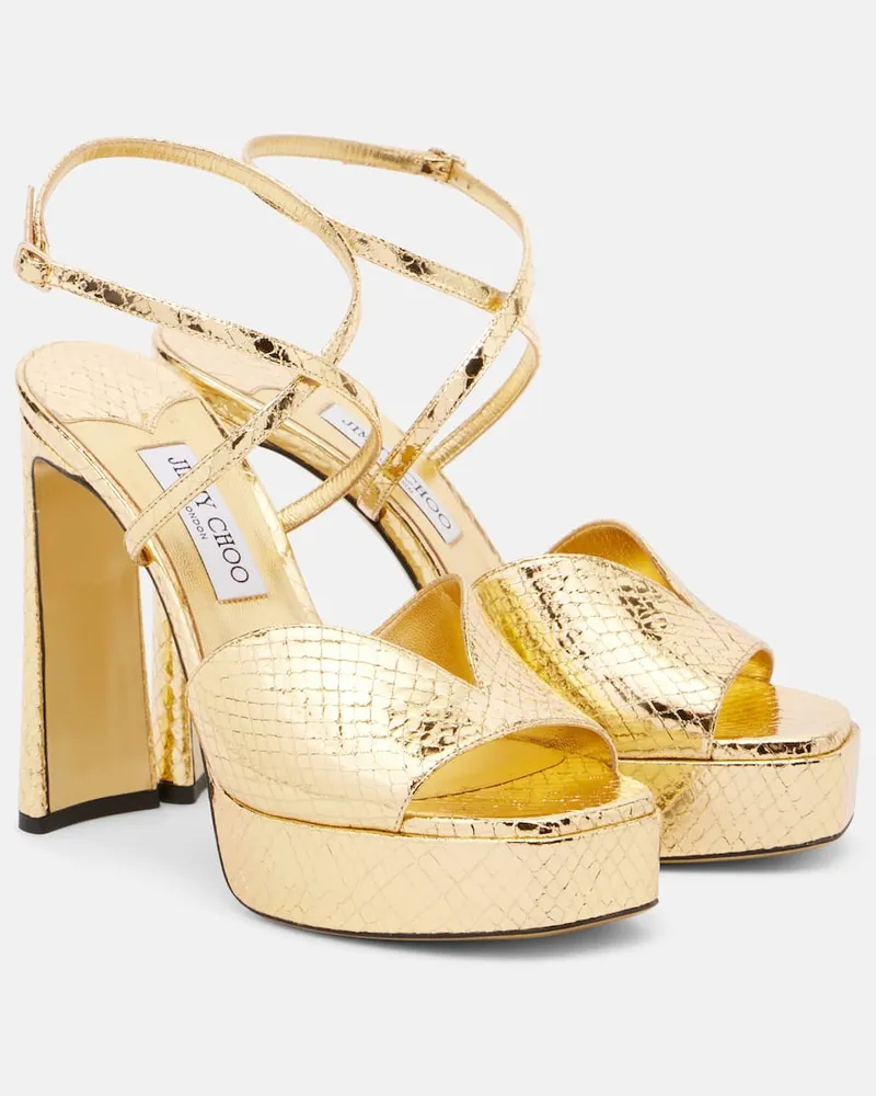 Jimmy Choo Plateausandalen Karli 125 aus Metallic-Leder Gold