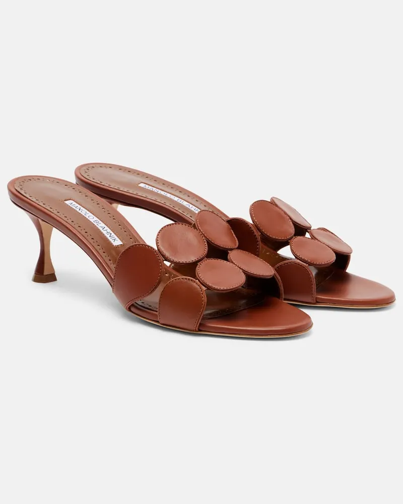 Manolo Blahnik Pantoletten Haribalmu 50 aus Leder Braun