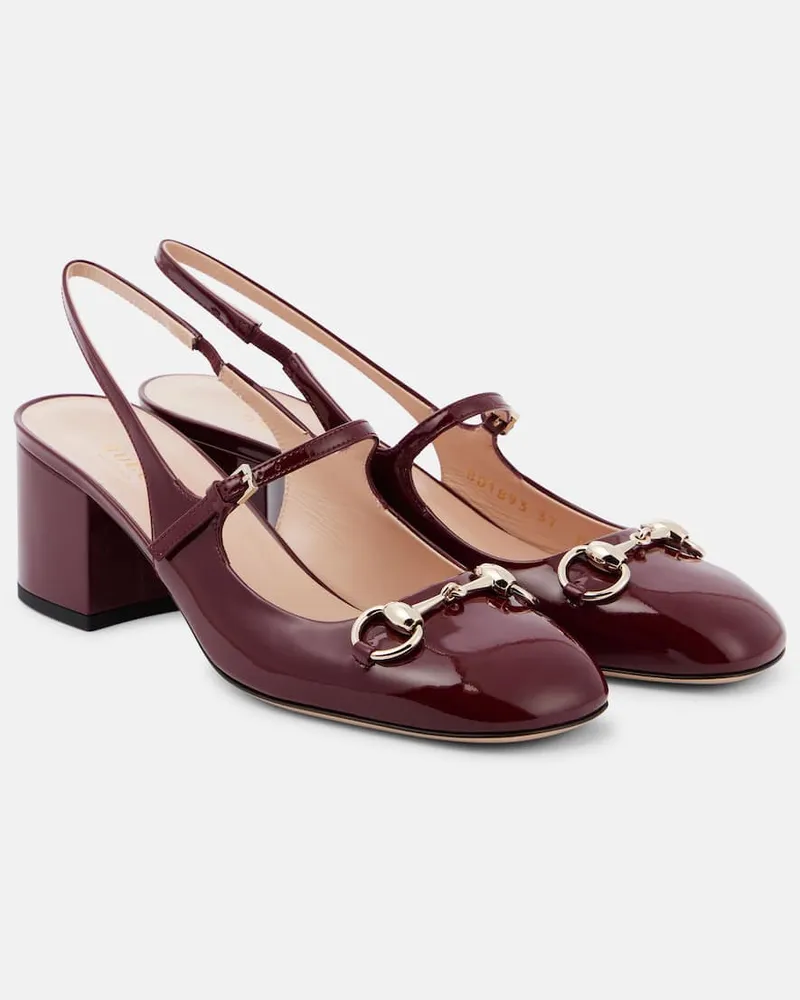 Gucci Mary-Jane-Pumps Horsebit aus Lackleder Burgunderrot
