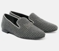 Bestickte Loafers aus Samt-Cord