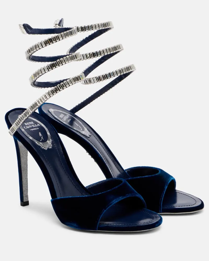 René Caovilla Verzierte Sandalen Spark 105 aus Samt Blau