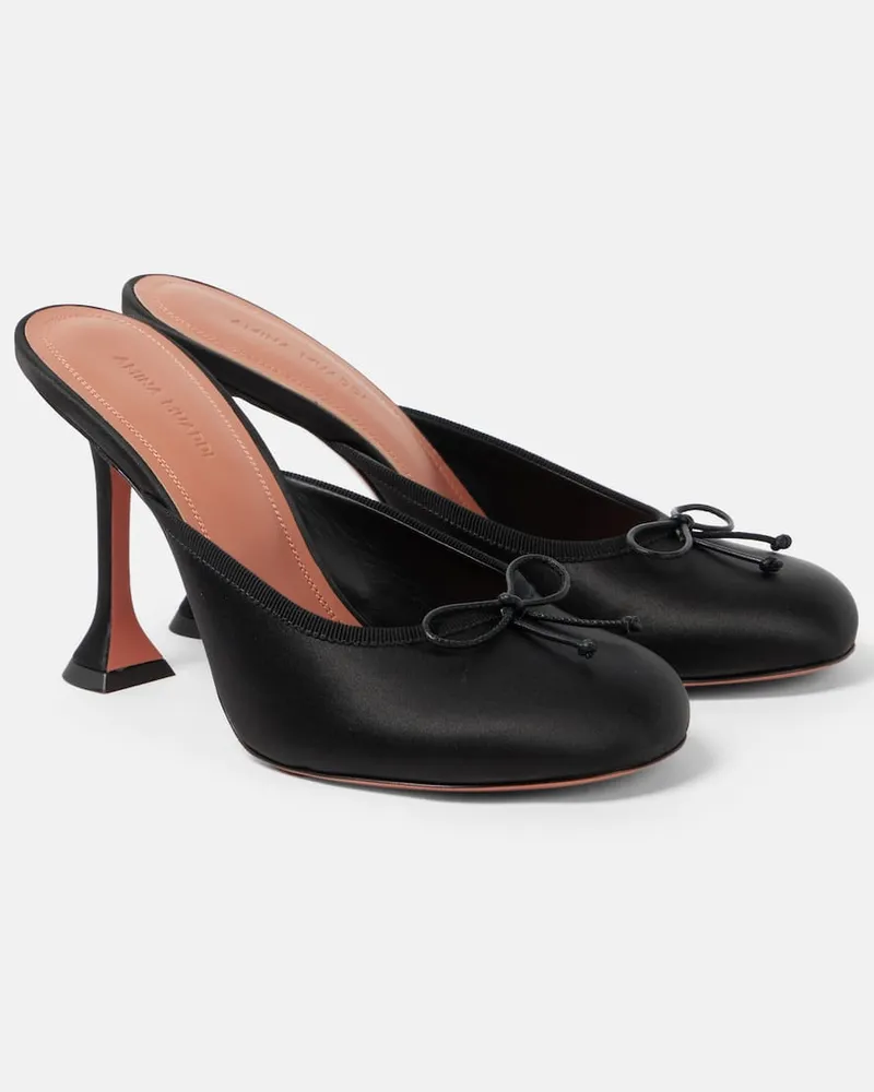 Amina Muaddi Mules Lila 95 aus Satin Schwarz