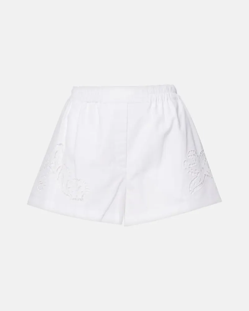 Versace Bestickte Shorts Sangallo aus Baumwollpopeline Weiß