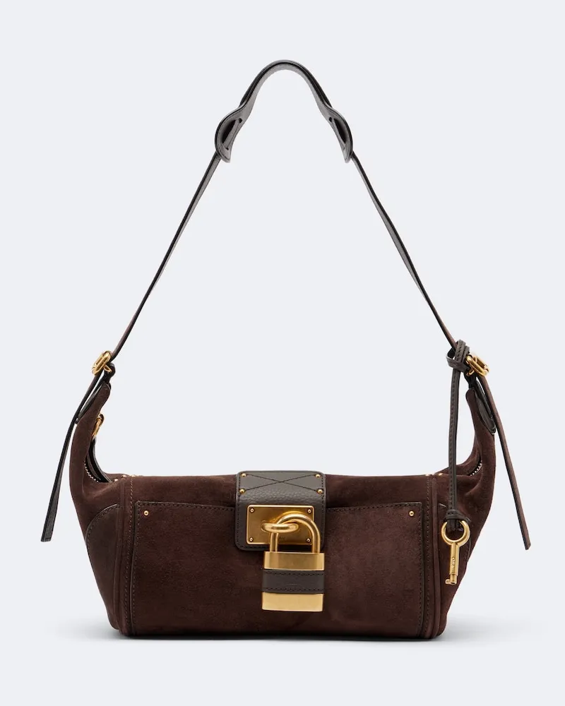 Chloé Chloé Schultertasche Paddington Mini aus Veloursleder Braun