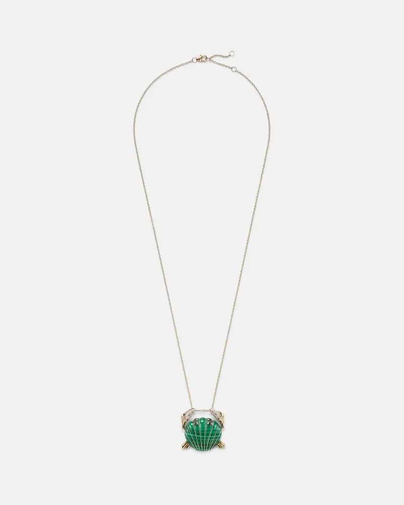 Yvonne Léon Yvonne Léon Halskette Crabe Coquillage aus 9kt Gelbgold mit Diamanten und Malachit Gold
