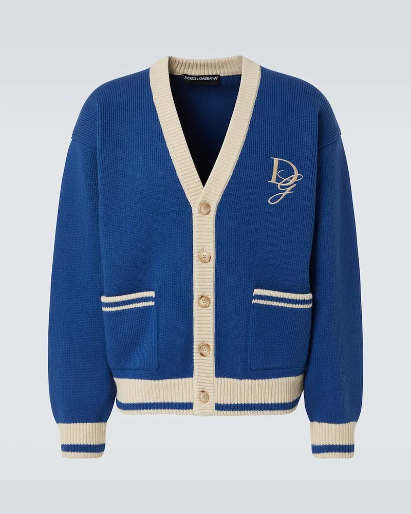Dolce & Gabbana Bestickter Cardigan aus Schurwolle Blau
