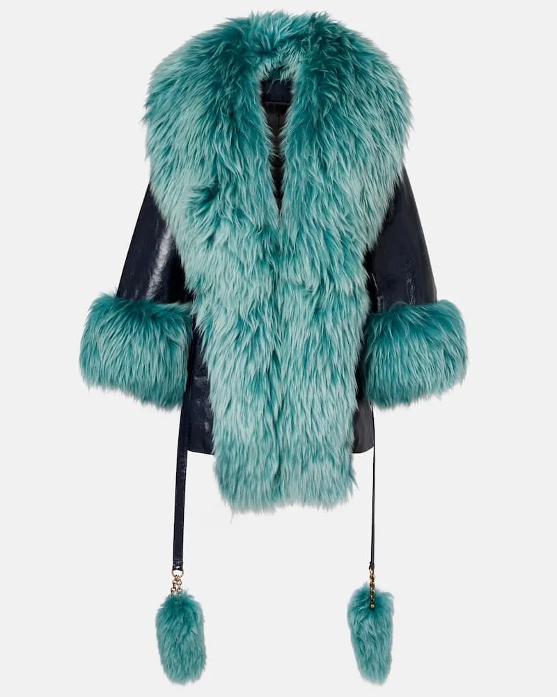 Chloé Chloé Mantel aus Leder mit Shearling Blau