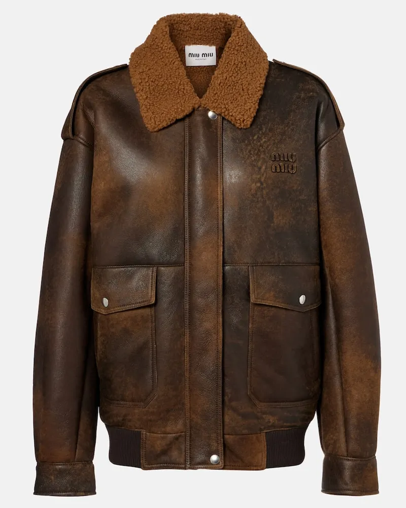 Miu Miu Lederjacke mit Shearling Braun