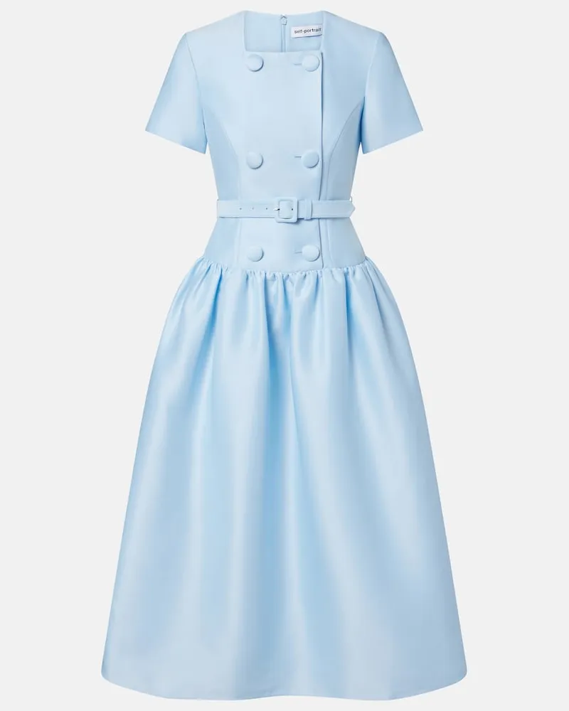 Self-Portrait Midikleid aus Taft Blau