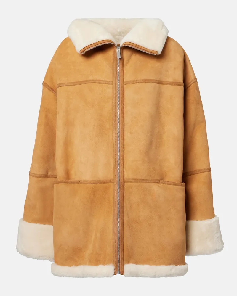 Totême Jacke aus Veloursleder und Shearling Beige