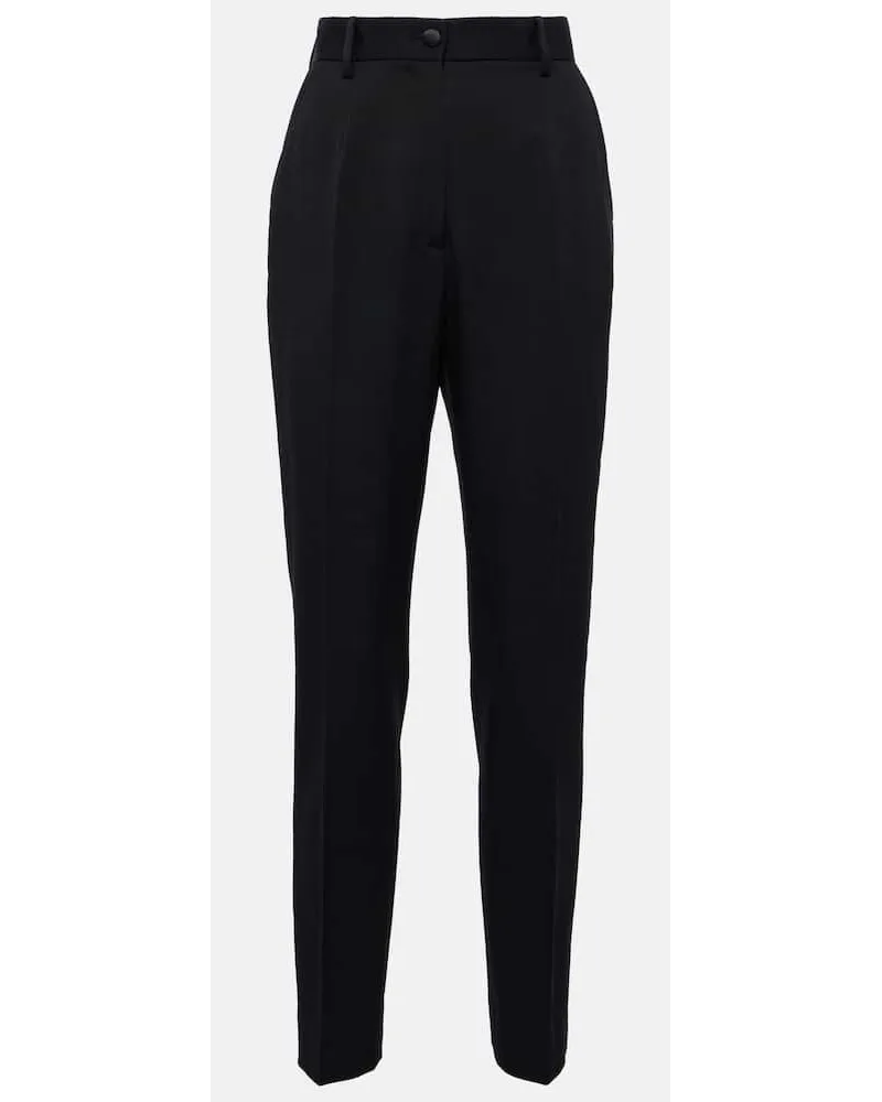 Dolce & Gabbana Schmale High-Rise-Hose aus Wolle und Seide Schwarz